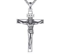 YFN Jesus Crucifix Necklace 925 Sterling Silver for Men & Women - Detailed 3D Corpus Pendant, 22"+2" Adjustable Chain, Catholic Christian Gift for Baptism Communion Confirmation (Hypoallergenic)