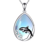 YFN Killer Whale Necklace 925 Sterling Silver Moonstone Ocean Animal Pendant Killer Whale Jewellery Gift for Women Mother Wife