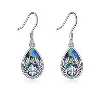 YFN Lotus Flower Earrings Sterling Silver Celtic Abalone Shell Cubic Zirconia Dangle Drop Earrings Jewellery Gifts for Women Girls