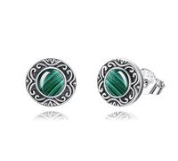 YFN Malachite Stud Earrings 925 Sterling Silver Green Malachite Earrings Round Stud Earrings With Stone Vintage Jewellery Gifts For Women Girls