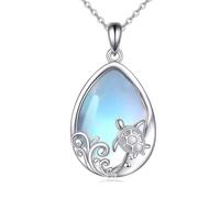 YFN Marine Animal Necklace Sterling Silver Moonstone Ocean Animal Pendant | Teardrop Jewelry Anniversary Birthday Mother's Day Christmas New Year Love Gifts for Women Wife Nana Mama Daughter