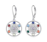 YFN Metatron Cube Earrings Sterling Silver Sacred Geometry Dangle Drop leverback Earrings 7 Chakra Jewellery Talisman Gifts for Women