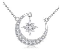 YFN Moon and Star Sun Necklace for Women Sterling Silver 925, Pentagram Luna Necklace Amulet Energy Pendant Jewellery Gift for Women Girls