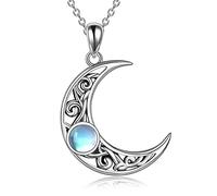 YFN Moonstone Crescent Moon Necklace for Women Sterling Silver Celtic Moon Pendant Irish Jewellery Gifts for Girl Mother Daughter Sister (moon)