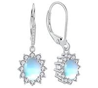 YFN Moonstone Earrings Sterling Silver Created Oval Cut Drop Dangle Leverback Earrings Jewellery Gifts for Women