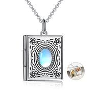 YFN Moonstone Photo Locket Necklace 925 Sterling Silver Book Necklace that Holds Pictures Birthday Gifts for Women Mom