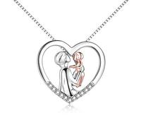 YFN Mother Father and Child Necklace Sterling Silver Love Heart Pendant Necklace Mum Jewelry fits Birthday Gifts for Dad Mom