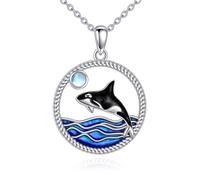 YFN Orca Killer Whale Necklace for Women Sterling Silver Orca Whale Gifts (blue 2)