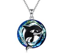 YFN Orca Killer Whale Necklace for Women Sterling Silver Orca Whale Gifts (crystal)