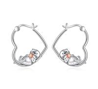 YFN Otter Earrings Sterling Silver Animal Heart Hoop Earrings Dangle Drop Dangling Cute Otter Jewellery Gifts for Women Girls