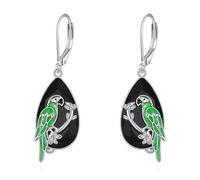 YFN Parrot Earrings Sterling Silver Black Tourmaline Dangle Drop Earrings Crystal Healing Jewelry Spiritual Protection Gifts for Women