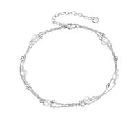 YFN Pearl Anklet for Women S925 Sterling Silver Adjustable Pearl Bead Layered Plus Ankle Bracelet Beach Jewelry Gift (white)