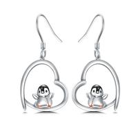 YFN Penguin Earrings Sterling Silver Heart Penguin Dangle Drop Earrings Penguin Dangling Earrings Penguin Jewelry For Women Girls Penguin Gifts For Daughter