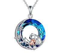 YFN Polar Bear Necklace 925 Sterling Silver Mother Daughter Son Pendant Blue Crystal Jewellery Gifts for Women Mum