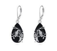 YFN Raven Earrings Sterling Silver Black Tourmaline Dangle Drop Earrings Crystal Crow Jewelry Gothic Gifts for Women