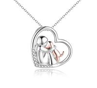 YFN Rose Gold Dog Necklace for Girl Women Sterling Silver Girls Embraced Dog Pet Pendant Jewellery