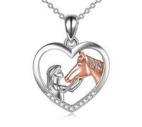 YFN Rose Gold Horse and Girl Necklace for Girls Sterling Silver Horse Jewellery Horse Gifts for Women (Rose Horse Necklace)