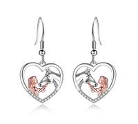 YFN Rose Gold Horse Earrings Jewellery Sterling Silver Animal Stud Earrings Girls Embrace Horse Gift for Girls (Rose Horse Earrings 2)