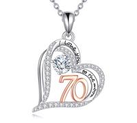 YFN S925 Sterling Silver 70th Birthday Gift for Women, Heart Shape Moissanite Necklace, Elegant Cubic Zirconia Pendant Jewelry for Grandma