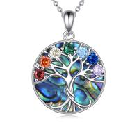 YFN S925 Sterling Silver Tree of Life Pendant Necklace with 7 Chakra Stones, Healing Energy Gift for Women Men