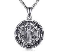 YFN Saint Benedict Necklace Sterling Silver Religious Protector Pendant St Benedict Jewellery Gifts for Women Men