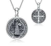 YFN Saint Benedict Necklace Sterling Silver Saint Benedict Cross Protection Pendant Christian Jewelry Gifts for Women Men