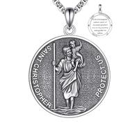 YFN Saint Christopher Necklace 925 Sterling Silver St. Christopher Pendant Patron Saint of Travelers Medal Catholic Protection Jewelry Gift for Graduation, Baptism, Safe Journey