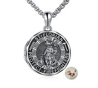 YFN Saint Florian Photo Necklace Sterling Silver Religious Protector Locket Pendant St Florian Jewellery Gifts for Women Men