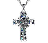YFN Saint Michael Cross Necklace Sterling Silver Religious Protector Pendant St Michael Archangel Jewellery Gifts for Women Men