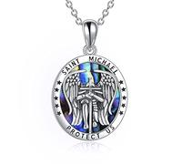 YFN Saint Michael Medal Necklace Sterling Silver St Michael Necklace Jewelry for Men Women sons, Archangel Michael Pendant Catholic Medallions Jewelry 18+2"