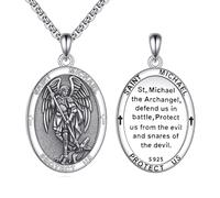 YFN Saint Michael Necklace 925 Sterling Silver St. Michael Pendant Archangel Protection Medal Catholic Military Police Jewelry Gift for Men & Women