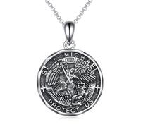 YFN Saint Michael Necklace Sterling Silver Religious Protector Pendant St Michael Archangel Jewellery Gift for Women Men