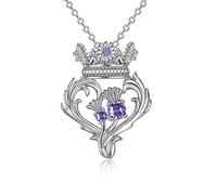 YFN Scottish Necklace Gifts for Women Sterling Silver Thistle Amethyst Crown Pendant luckenbooth Jewellery for Girls Mom Birthday Christms (sliver)