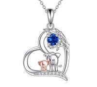 YFN September Birthday Necklace 925 Sterling Silver Good Luck Elephant Pendant Cute Animal Jewellery Gift for Women Mom Wife