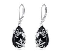 YFN Spider Earrings Sterling Silver Black Tourmaline Dangle Drop Earrings Crystal Jewelry Gothic Gifts for Women