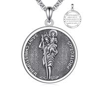 YFN St. Christopher Necklace 925 Sterling Silver for Men & Women Saint Christopher Pendant Patron Saint of Travel Protection Medal Catholic Christian Jewelry Gift for Graduation Baptism Safe Journey
