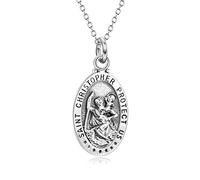 YFN St Christopher Necklace Sterling Silver Saint Christopher Pendant Amulet Medal Jewelry for Women