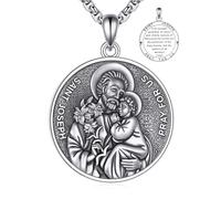 YFN St. Joseph Necklace 925 Sterling Silver for Men Saint Joseph Medal Patron Saint of Workers & Fathers Pendant 22"+2" Chain, Catholic Religious Jewelry Gift for Graduation, Father's Day, Baptism