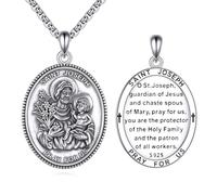 YFN St Joseph Necklace for Men and Women Sterling Silver Patron Saint of Workers & Families Medal Pendant Saint Joseph, 22"+2" Chain, Jewelry Gifts for Baptism Confirmation First Communion