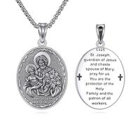 YFN St. Joseph Necklace for Men Sterling Silver Patron Saint of Workers & Families Medal 925 Silver Saint Joseph Pendant with 22 Inch Chain Jewelry Gift for Christmas, Father's Day, Birthday