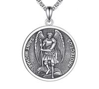 YFN St. Michael Necklace 925 Sterling Silver for Men Women Saint Michael Pendant Archangel Protection Medal Catholic Spiritual Jewelry Gift for Military, Police, Spiritual Warfare