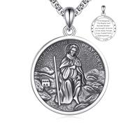 YFN St Peregrine Necklace for Men 925 Sterling Silver Saint Peregrine Pendant with 22"+2" Chain Patron Saint of Healing Medal Jewelry Gift for Cancer Survivors Chemotherapy Recovery