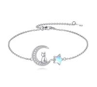 YFN Star and Moon Bracelet 925 Sterling Silver Cat Bracelets for Women Cat Bracelet Adjustable Moonstone Moon Star Bracelet Jewellery Birthday Gifts for Women