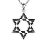 YFN Star of David Necklace 925 Sterling Silver Jewish Star Pendant with 22”+2” Stainless Steel Chain Hexagram Jewellery Gift for Men Women