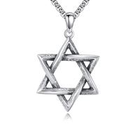 YFN Star of David Necklace Sterling Silver Star of David Pendant with 22”+2” Stainless Steel Chain Jewish Hexagram Necklace for Men Women