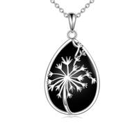 YFN Sterling Silver Black Tourmaline Dandelion Pendant Necklace for Women