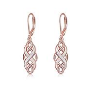YFN Sterling Silver Celtic Knot Dangle Earrings - Good Luck Irish Vintage Dangles for Women (Pink Celtic Earrings)
