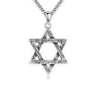 YFN Sterling Silver Star of David Necklace for Men and Women, 925 Silver Jewish Hexagram Pendant 22”+2” Stainless Steel Chain, Hypoallergenic Religious Jewelry Gift for Him and Her
