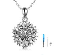YFN Sterling Silver Sunflower Urn Necklace for Women, Cremation Jewelry Keepsake Pendant, Memorial Ashes Holder, Sympathy Gift for Loss of Mother/Grandma, 925 Silver Pet Memorial Necklace