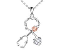 YFN Stethoscope Jewellery Necklace Chain Ladies Necklace Silver 925 Pendant Crystal Stethoscope Jewellery Necklace Gifts for Women Nurse Doctor Medical Students